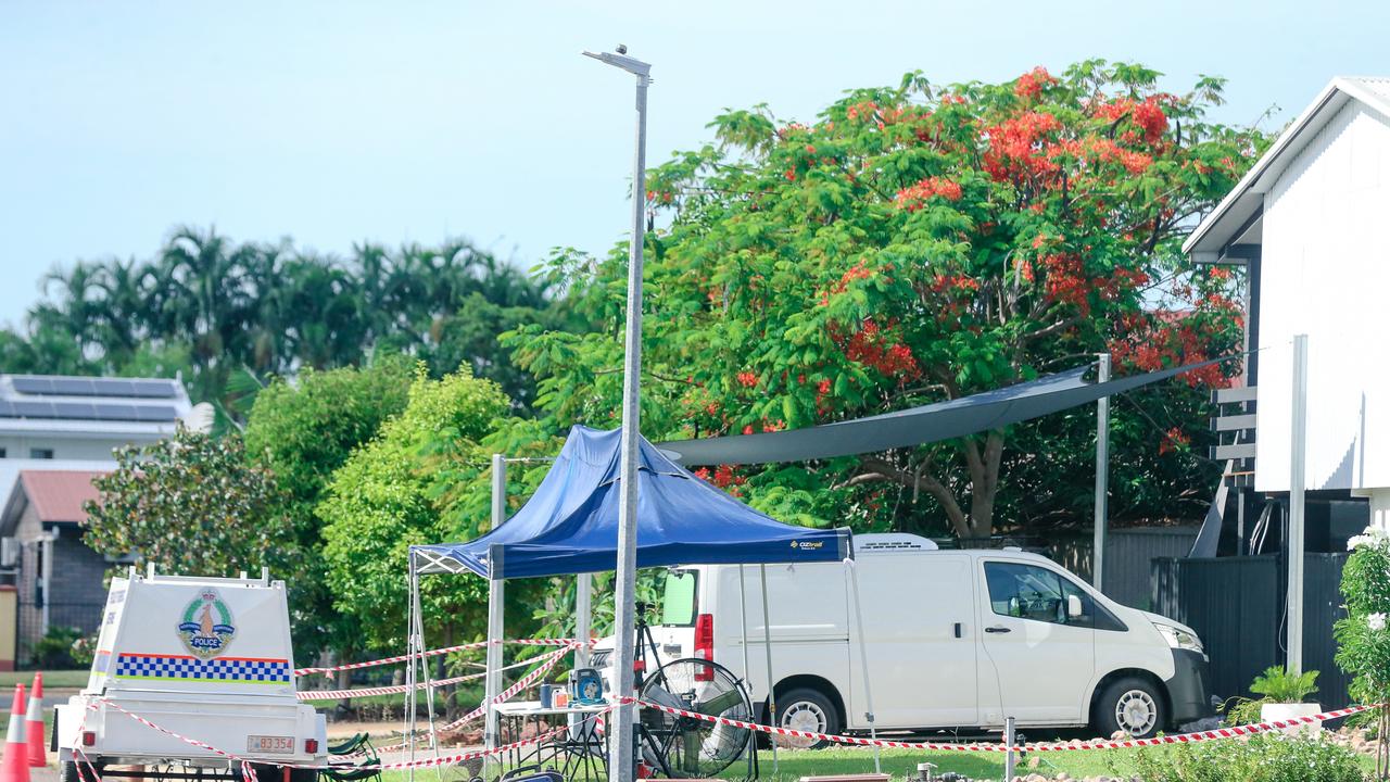 The Fairfield home in Leanyer remained a crime scene on Monday. Picture: Glenn Campbell