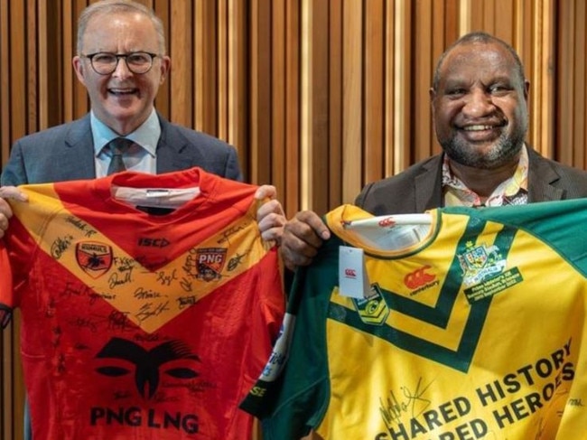Australian Prime Minister Anthony Albanese and PNG Prime Minister James Marape are both NRL fans. Picture: PMO