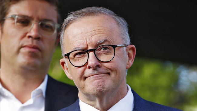 FEDERAL ELECTION TEAM 2022. LABOR BUS TOUR 19/5/22Federal Labor leader Anthony Albanese pictured in Sydney electorate of Bennelong this morning visiting kids at  Goodstart Early Learning Centre childcare centre.  Pictured with Labor candidate Jerome Laxale on left.  Picture: Sam Ruttyn