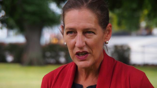 Greens leader Cassy O'Connor speaks to the media on parliament Lawns in Hobart on Monday, February 28, 2022.