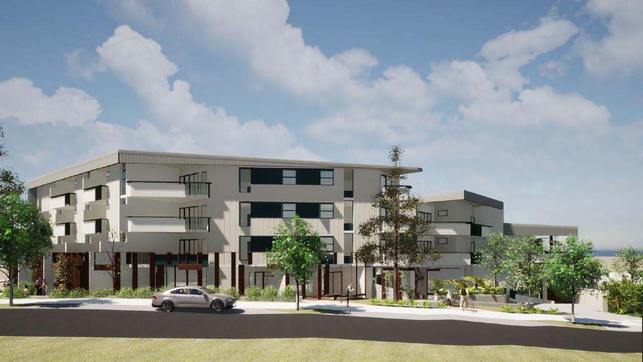 Mark Bain’s company Billy Lids Australia Pty Ltd have proposed a four-storey, 56-residential unit complex with nine Soho commercial units and a small cafe tenancy for Ridgeview Dr, Peregian Springs. Picture: Push Architects