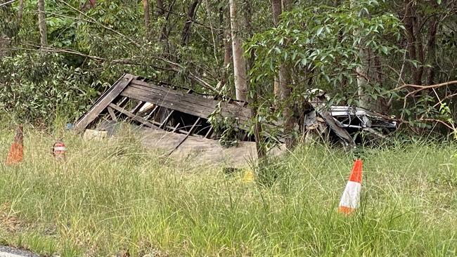 Scene from the fatal crash on Henri Robert Drive, Clagiraba Gold Coast. Picture: Amaani Siddeek.