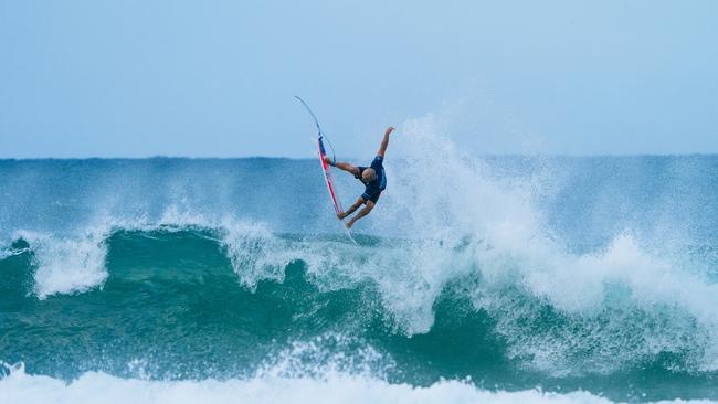 Pro surfing comeback king Julian Wilson pulls off one of his trademark airs during the final of the Bonsoy Gold Coast Pro at Burleigh Heads. (Photo by Andrew Shield/World Surf League)