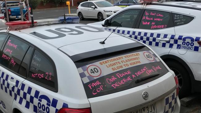 Some of the signs written on cars on Monday.