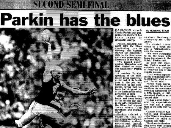 David Parkin's future looked bleak after the Blues finals exit in 1994.