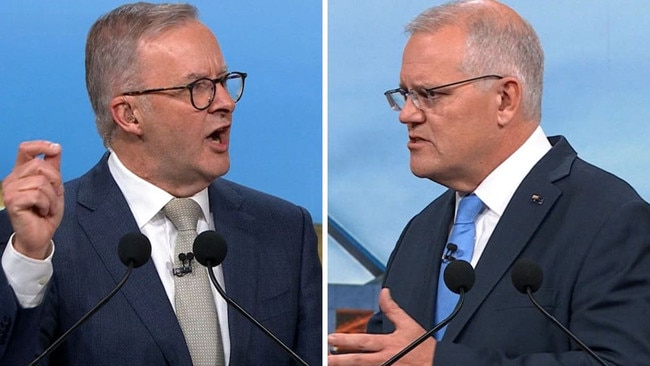 ‘Punters were the losers’: Anthony Albanese and Scott Morrison face off during Nine's leaders' debate. Picture: Channel 9