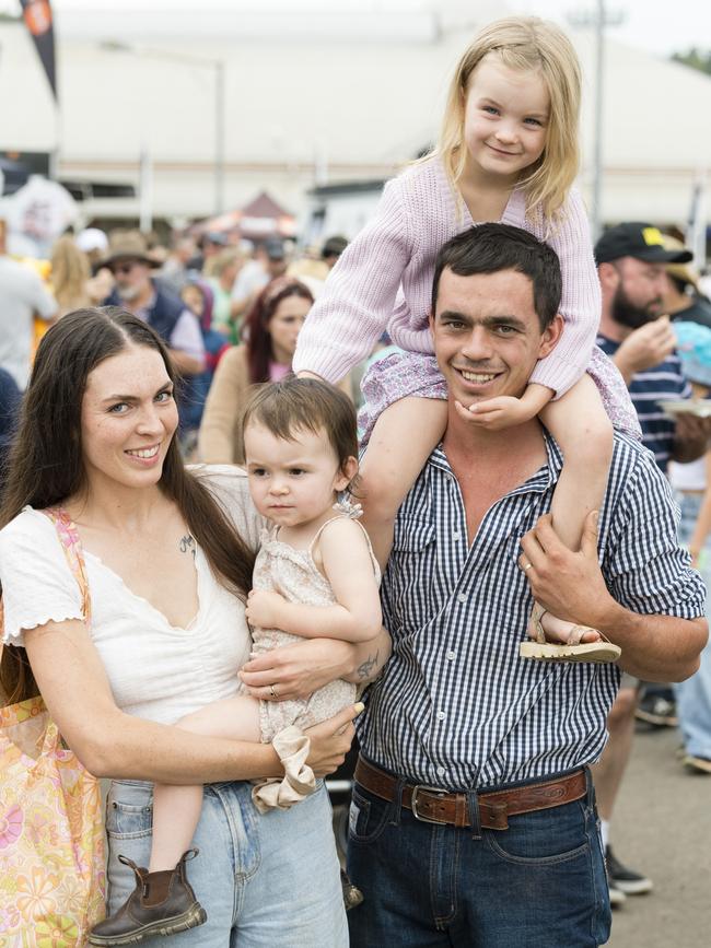 Bri and Dustin Butler with daughters Alice and Madilyn Butler at the Toowoomba Royal Show, Saturday, April 1, 2023. Picture: Kevin Farmer