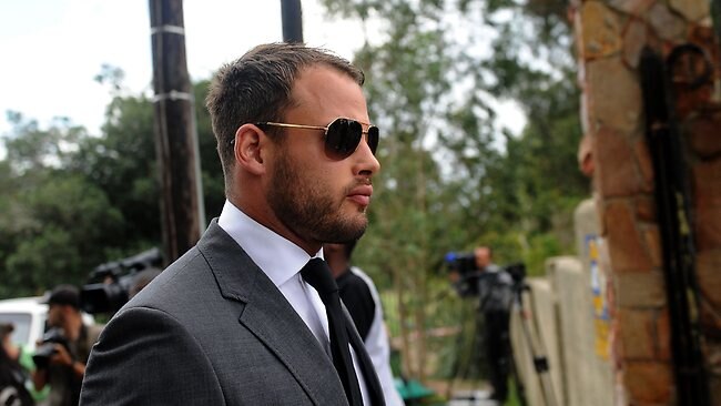 South African Springbok rugby player Francois Hougaard, who was close friends with Reeva Steenkamp, attends the model's funeral.