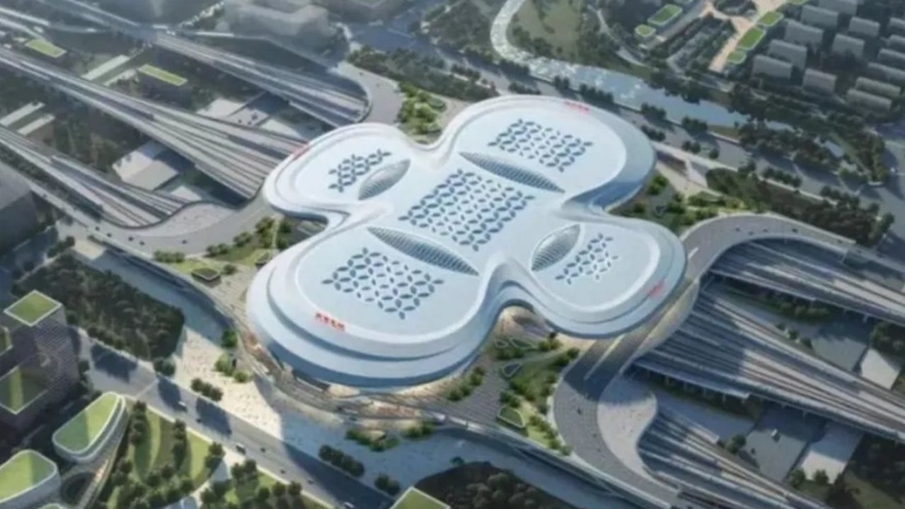 The new North Nanjing station has been mocked globally for looking like a sanitary pad. Picture: Weibo