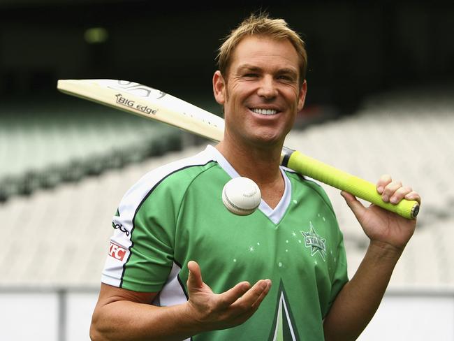 MELBOURNE, AUSTRALIA - NOVEMBER 08:  Shane Warne poses for photos after speaking to the media during a Melbourne Stars Twenty20 Big Bash League announcement at Melbourne Cricket Ground on November 8, 2011 in Melbourne, Australia.  (Photo by Robert Prezioso/Getty Images)