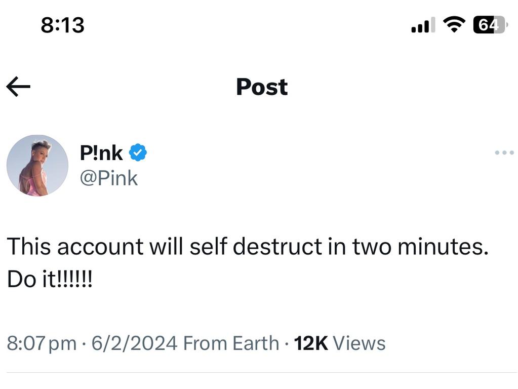 Pink has since deleted this tweet. Picture: X