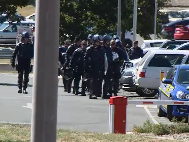 Police at Malmsbury youth prison during the riot. Picture: 9 News