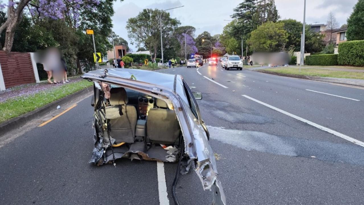 The 18-year-old male driver of the 2004 Mazda walked away from the scene but was quickly arrested after he returned a positive roadside breath test. Picture: NewsWire handout