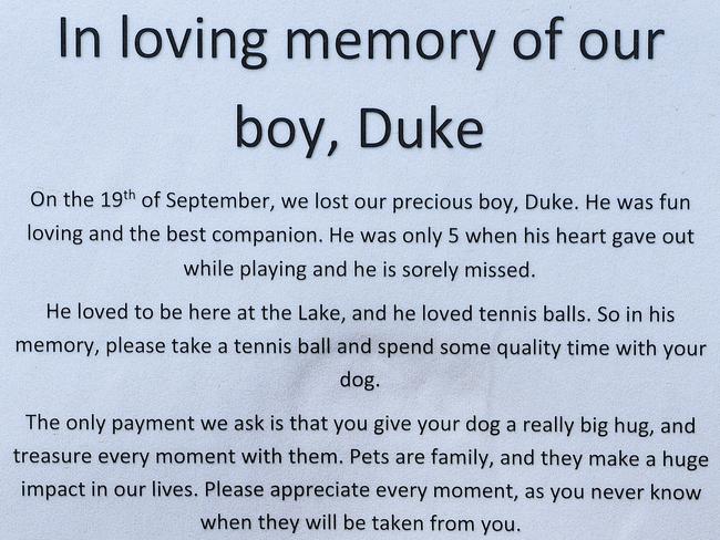 The note left by Duke’s heartbroken family. Picture: Josie Hayden