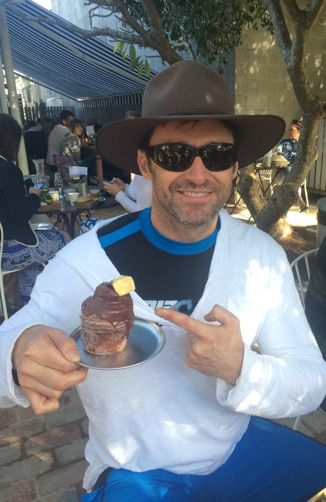 Hugh Jackman holidaying on the Gold Coast, enjoying the food at Paddock Bakery.