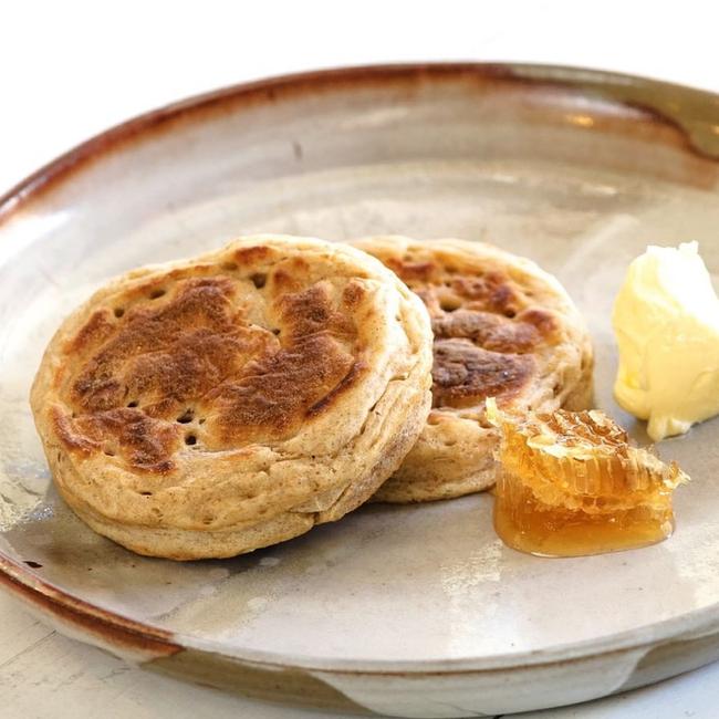 Housemade rye crumpets from Sourced Grocer