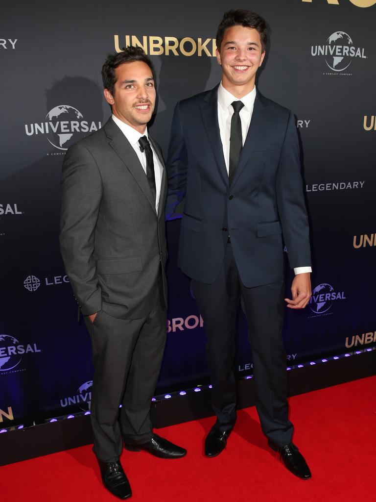 The White Knight Foundation co-founders Shane and Liam Knight at the Australian premier of the Angelina directed feature film Unbroken at The State Theater in Sydney. Picture: Richard Dobson