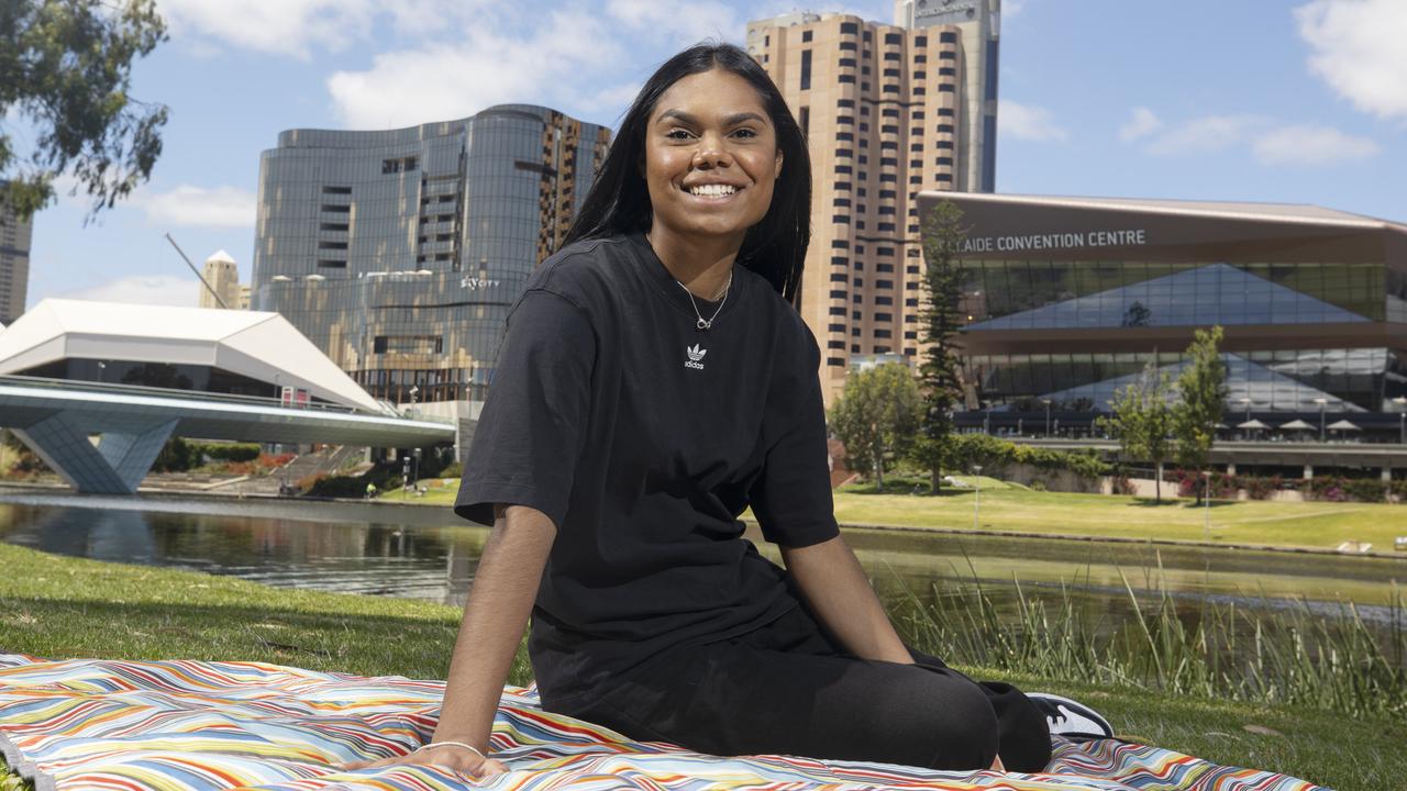 Shantae Barnes-Cowan, 18, is an aspiring actress with two movies and a mini series under her belt. Pictured on Pinky Flat, Adelaide, 4 December 2021. Picture Simon Cross