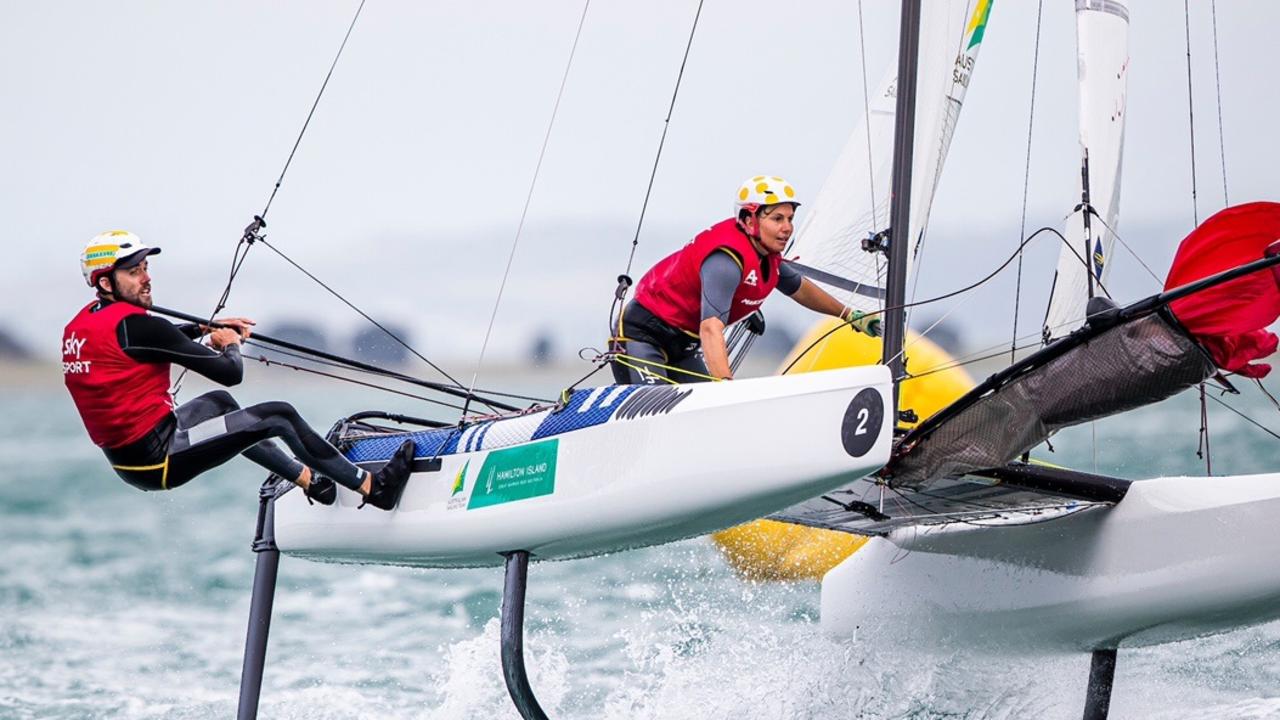 The job of a crew on a Nacra 17 is physically demanding.