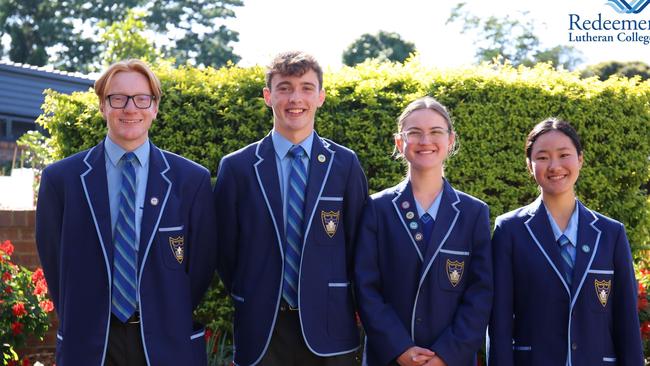 Redeemer Lutheran College captains, Timothy Bell, Dominic Duval, Jemma Wernick and Cindy Lee. Picture: Contributed