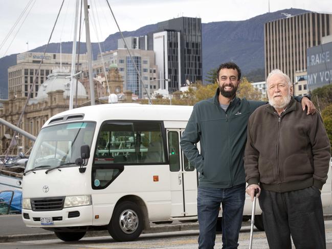 Tours Around Tasmania marketing director George van Deventer and managing director Gareth Bailey on the Hobart waterfront. Picture: CHRIS KIDD