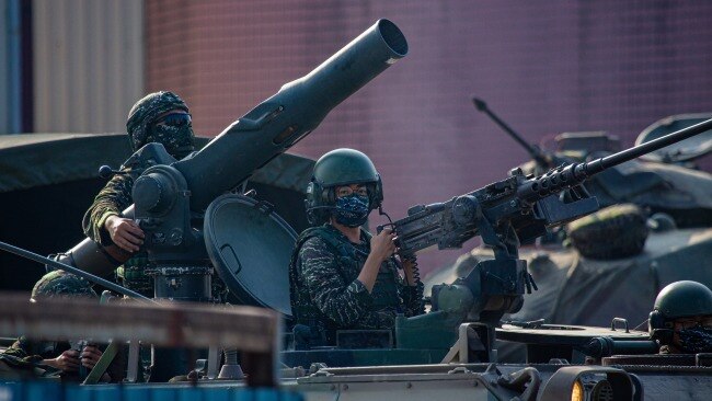 Taiwanese military personnel during a military exercise, which simulates China's People's Liberation Army (PLA) invading the island. Picture: Getty Images