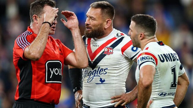 James Tedesco has warned Jared Waerea-Hargreaves not to cross the line in his return from suspension. Picture: NRL Photos