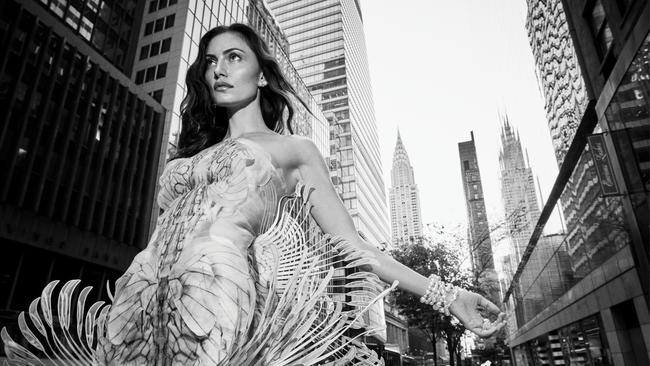 Phoebe Tonkin wears Iris Van Herpen haute couture gown; Paspaley necklaces, worn as bracelets and rings, on right hand, ring finger, and on left hand, ring finger, and middle finger, and index finger. Picture: Emma Summerton