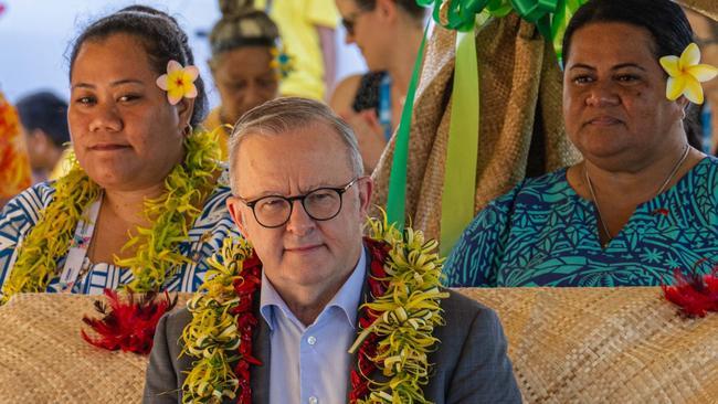 Prime Minister Anthony Albanese  receives a warm welcome in Satapuala Village, Samoa. The Prime  Minister is in Samoa for the CHOGM summit. The village “adopted” Australia for the CHOGM summit with each Samoan village representing a different Commonwealth nation during the event. Picture: PMO