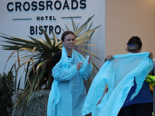 Medical staff set up the pop-up clinic at The Crossroads Hotel. Picture: David Swift