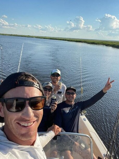 NSW fisho Christopher Perger was fishing with his three mates on the South Alligator River when a 5m croc launched into his boat and charged at him. Picture: @southcoastadventures