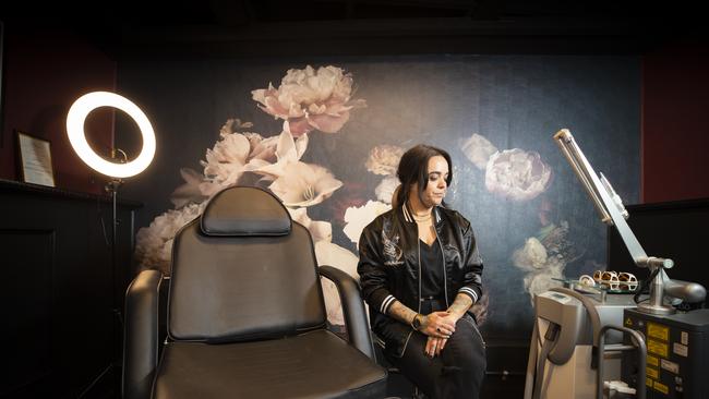Jorja Threlfall, owner of White Rabbit Laser Tattoo Removals, has been trying since mid-July to get a specialist worker into Tasmania from Sydney to fix her equipment and they've had three applications rejected so far. Picture: RICHARD JUPE
