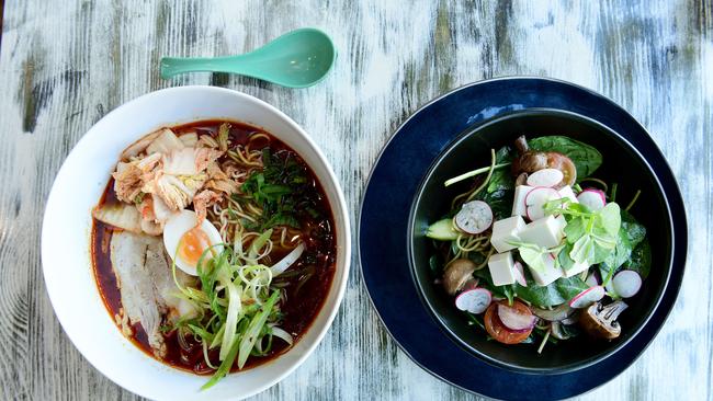 The Spicy Ramen and the Green Tea Soba Salad at Black Dog Gallery. Picture: Mark Brake