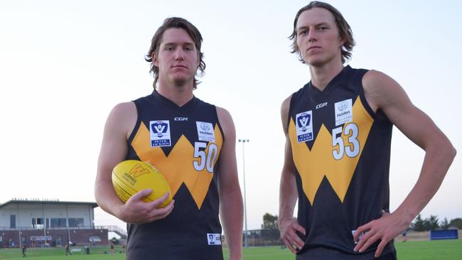 Nightcliff star tall forward recruit Tom Boyd (right) with Werribee teammate Hudson Garoni. Picture WERRIBEE FOOTBALL CLUB