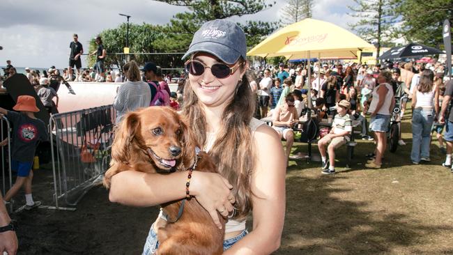 Martha Kazlauskyte and Oliver at the Gold Coast Pro, Burleigh Heads. Picture: Glenn Campbell