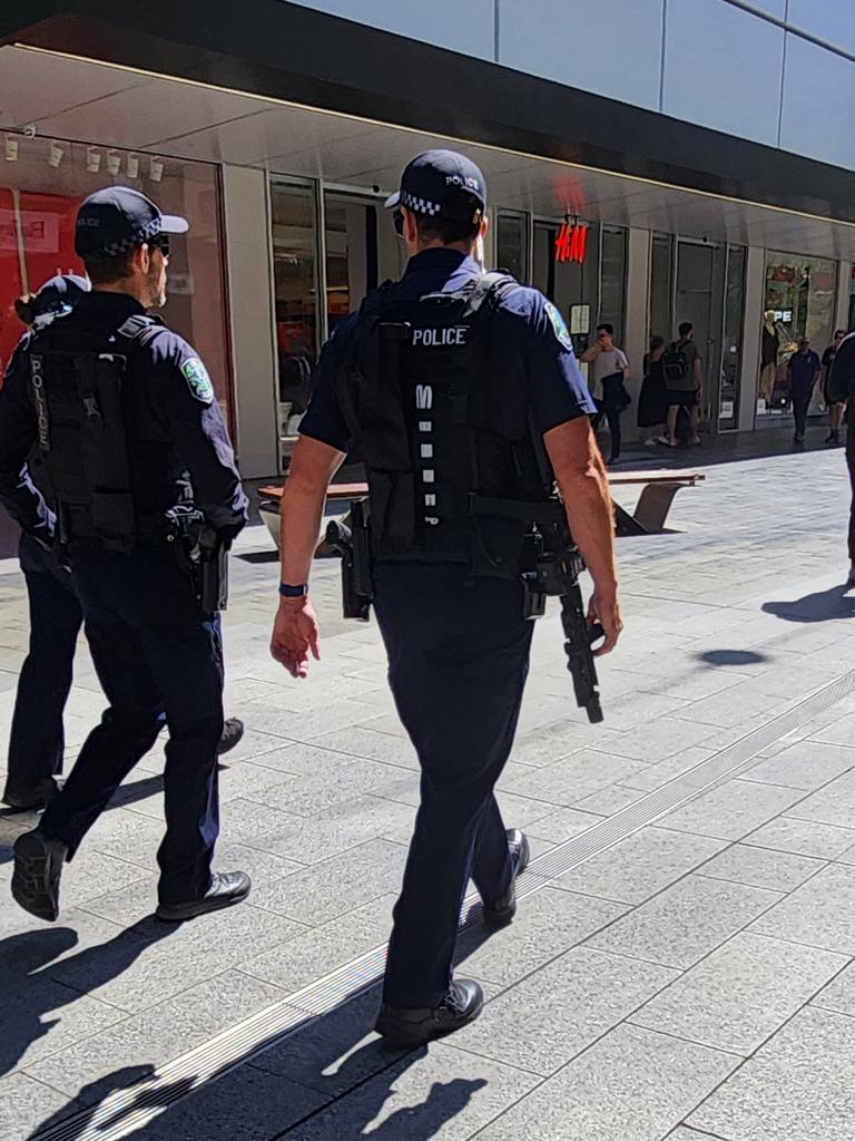 Specialist police officers previously patrolling Rundle Mall. Picture: Brenton Edwards