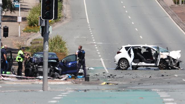 Police at the scene of the fatal crash at Murrumba Downs last Thursday. Picture: Lachie Millard