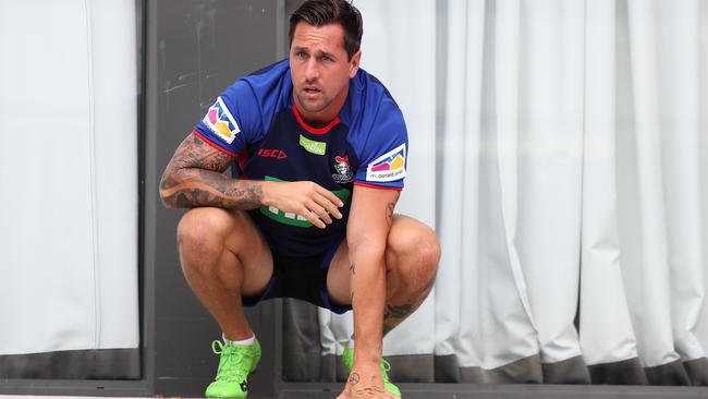 Mitchell Pearce had his first hitout with the Knights. Picture: Brett Costello