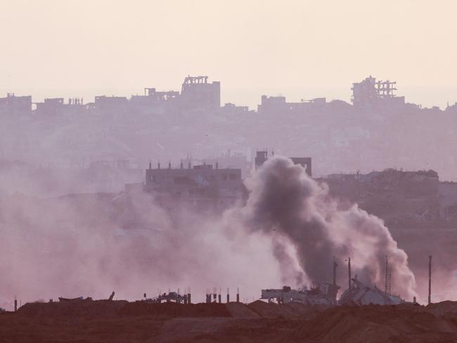 Smoke billowing following Israeli bombardment in the besieged Palestinian territory. Picture: AFP