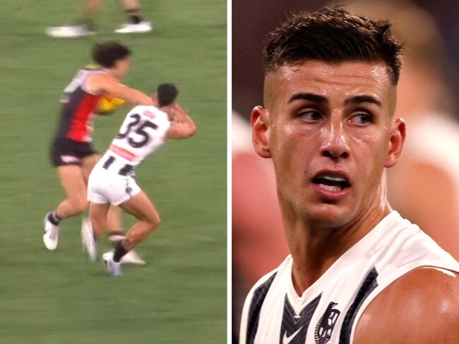 Nick Daicos got tossed into the atmosphere. Photo: Fox Footy.