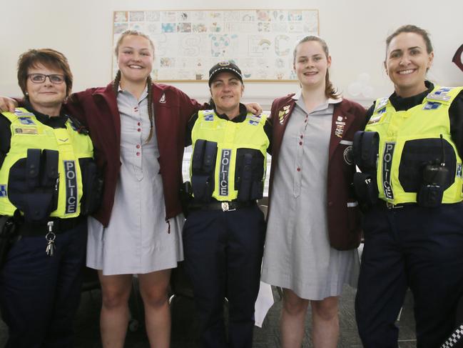 A forum hosted by Ogilvie High School about domestic violence is held at the school. (L-R) First class constable Jo Fordham, Remy Bailey, first class constable Mel Thomas, Jessica Kruijuer, first class constable Rowena Watling. Picture: MATT THOMPSON