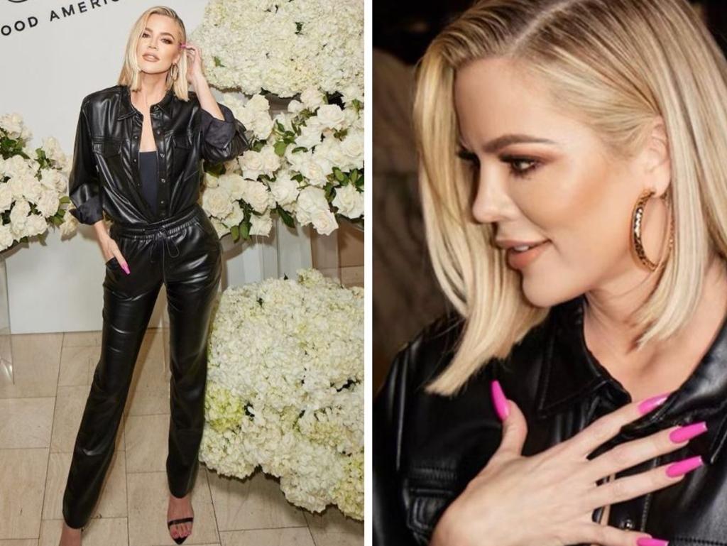 Khloe Kardashian has embraced the faux leather pants trend at her label, Good American. Picture: Instagram/@goodamerican.