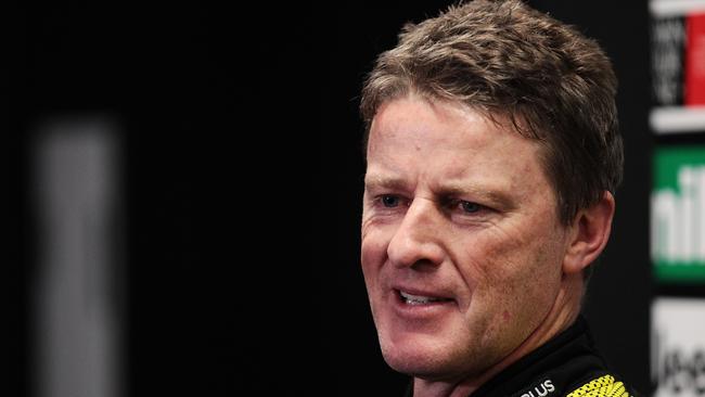 Damien Hardwick’s famous “Mrs Hardwick” monologues are the stuff of legend among AFL media. Picture: AAP