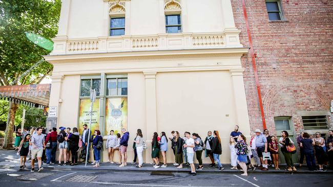 The line for the tickets extended down Little Bourke Street. Picture: Nicole Cleary