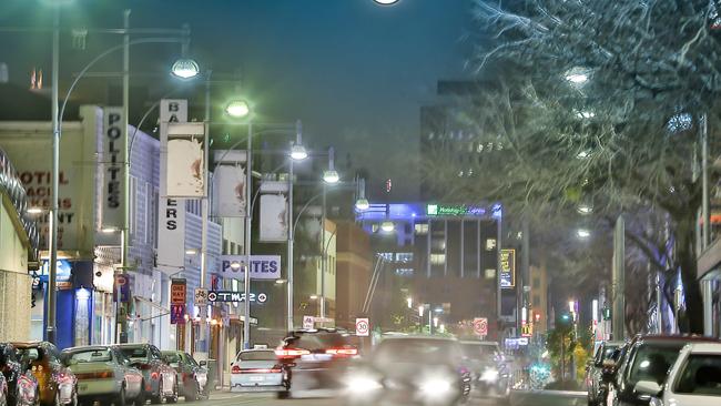 Hindley St at night. Picture: Russell Millard