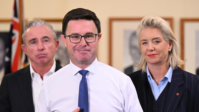 Nationals Leader David Littleproud, Nationals Deputy Leader Kevin Hogan and Nationals Senate Leader Bridget McKenzie. Picture: AAP