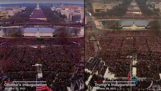 A comparison of Donald Trump and Barack Obama’s inauguration crowds. Picture: YouTube