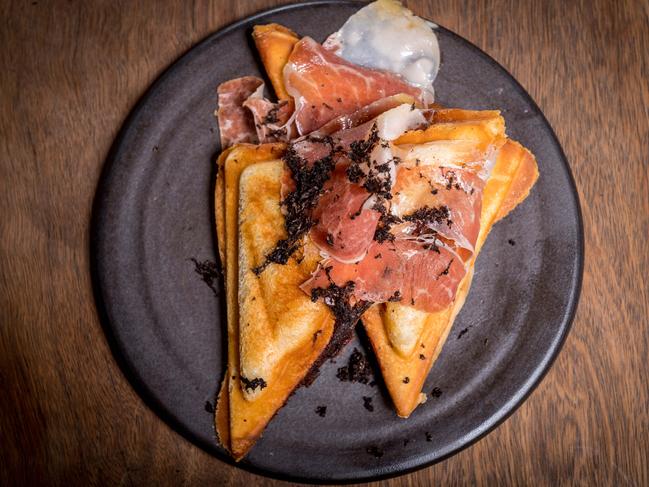 Arlechin’s mouth-watering toastie includes Italian prosciutto and bitto cheese, which has never previously been available in Australia. Picture: Jake Nowakowski