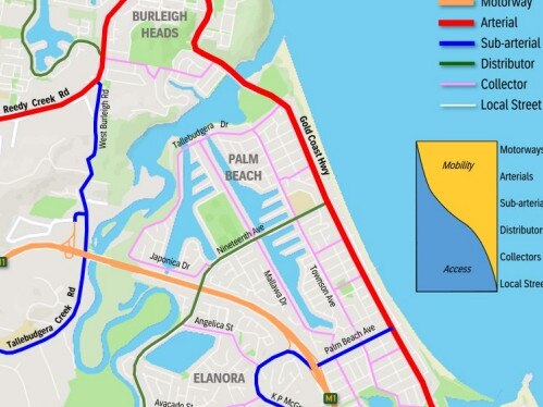 Mapping showing future transport use at Palm Beach on the southern Gold Coast.