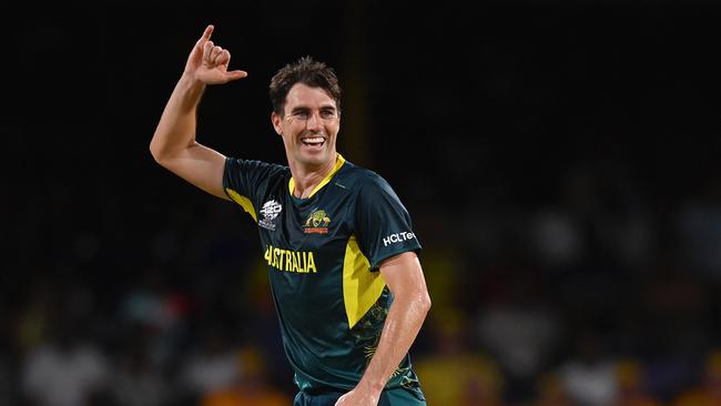 Pat Cummins picked up another hat-trick. (Photo by Gareth Copley/Getty Images)